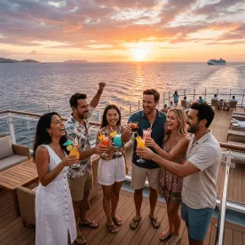 Amigos divirtiéndose en un viaje en crucero por el caribe