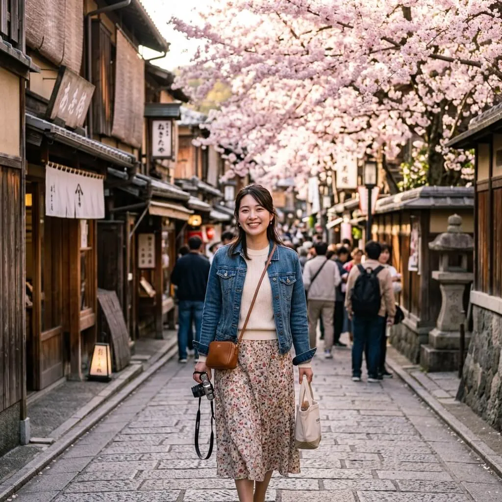 Viajera conociendo Japón en sus vacaciones por el mundo